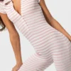 Ribbed Jersey Capri Jumpsuit in Pink Stripe