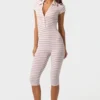 Ribbed Jersey Capri Jumpsuit in Pink Stripe