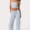 Ribbed Jersey Low-Rise Trousers in Blue Stripe