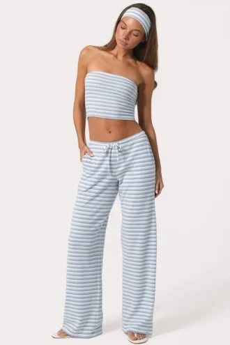 Ribbed Jersey Low-Rise Trousers in Blue Stripe
