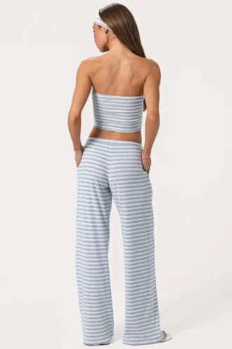 Ribbed Jersey Low-Rise Trousers in Blue Stripe