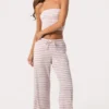 Ribbed Jersey Low-Rise Trousers in Pink Stripe
