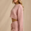 Ribbed Knit Cropped Jumper in Blush Pink