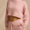 Ribbed Knit Cropped Jumper in Blush Pink