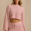 Ribbed Knit Cropped Jumper in Blush Pink