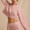 Ribbed Knit Cropped Jumper in Blush Pink