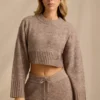 Ribbed Knit Cropped Jumper in Brown Marl