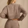 Ribbed Knit Cropped Jumper in Brown Marl