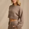 Ribbed Knit Cropped Jumper in Brown Marl