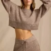Ribbed Knit Cropped Jumper in Brown Marl