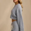 Ribbed Knit Cropped Jumper in Soft Blue