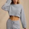 Ribbed Knit Cropped Jumper in Soft Blue
