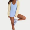Ribbed-Knit Cropped Shrug in Lemon