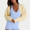 Ribbed-Knit Cropped Shrug in Lemon