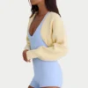Ribbed-Knit Cropped Shrug in Lemon