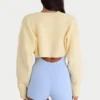 Ribbed-Knit Cropped Shrug in Lemon