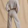 Ribbed Knit Mid-Rise Wide-Leg Joggers in Ice Marl