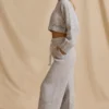 Ribbed Knit Mid-Rise Wide-Leg Joggers in Ice Marl