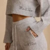 Ribbed Knit Mid-Rise Wide-Leg Joggers in Ice Marl