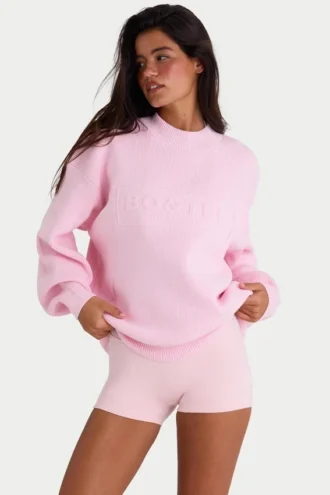 Ribbed Knit Oversized Jumper in Pale Pink