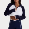 Ribbed Knit Quarter-Zip Cropped Jumper in Classic Navy