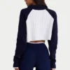 Ribbed Knit Quarter-Zip Cropped Jumper in Classic Navy