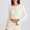 Ribbed Knit Tie Mini Shorts in Cream