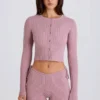 Ribbed Knit Tie Mini Shorts in Mauve