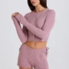 Ribbed Knit Tie Mini Shorts in Mauve