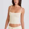 Ribbed Knit Tie Tank Top in Cream