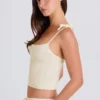 Ribbed Knit Tie Tank Top in Cream