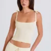 Ribbed Knit Tie Tank Top in Cream