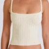 Ribbed Knit Tie Tank Top in Cream