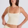 Ribbed Knit Tie Tank Top in Cream