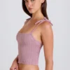 Ribbed Knit Tie Tank Top in Mauve