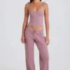 Ribbed Knit Tie Tank Top in Mauve