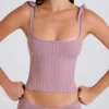 Ribbed Knit Tie Tank Top in Mauve