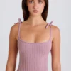 Ribbed Knit Tie Tank Top in Mauve