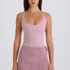 Ribbed Knit Tie Wrapover Skort in Mauve