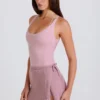 Ribbed Knit Tie Wrapover Skort in Mauve