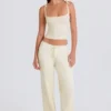 Ribbed Knit Wide-Leg Joggers in Cream