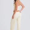 Ribbed Knit Wide-Leg Joggers in Cream