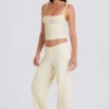 Ribbed Knit Wide-Leg Joggers in Cream