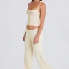 Ribbed Knit Wide-Leg Joggers in Cream