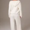 Ribbed Knit Wide-Leg Joggers in Ivory