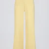 Ribbed Knit Wide-Leg Joggers in Lemon