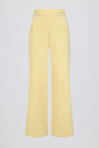 Ribbed Knit Wide-Leg Joggers in Lemon