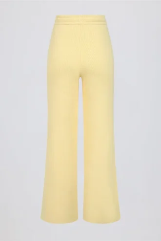 Ribbed Knit Wide-Leg Joggers in Lemon