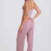 Ribbed Knit Wide-Leg Joggers in Mauve