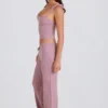 Ribbed Knit Wide-Leg Joggers in Mauve